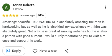 Google review from Adrian Galarza about KRONATRIX website services