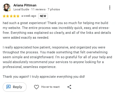 Google review from Ariana Pittman about KRONATRIX website services