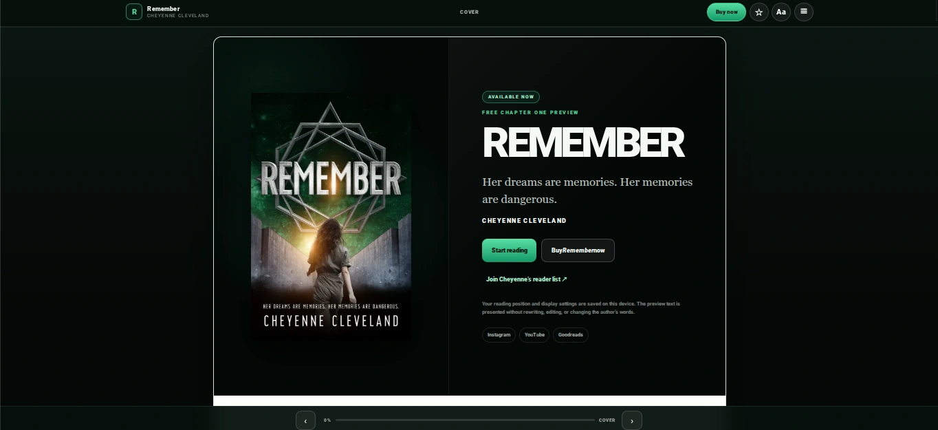 Cheyenne Cleveland Remember book preview website screenshot