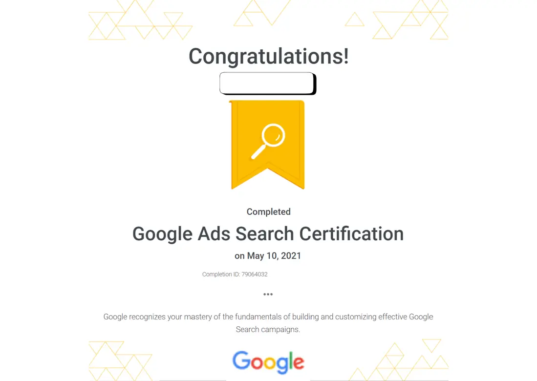 Google Ads Search Certification certificate proof for KRONATRIX.AI author website strategy and digital visibility training