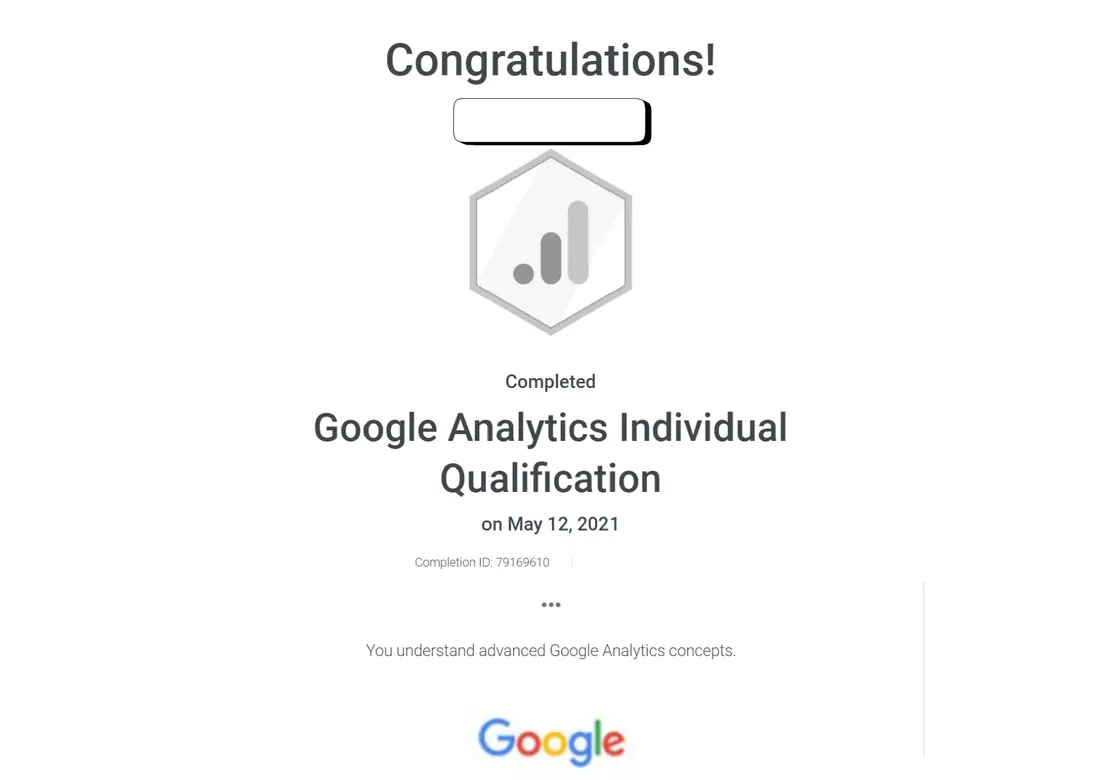 Google Analytics Individual Qualification certificate proof for KRONATRIX.AI author website strategy and digital visibility training