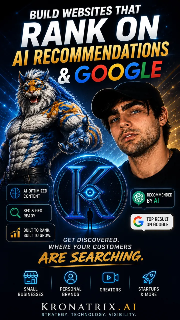 KRONATRIX.AI brand graphic for AI-readable websites, Google-ready visibility and author website strategy