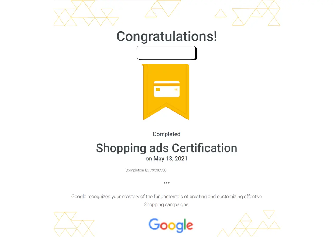 Shopping Ads Certification certificate proof for KRONATRIX.AI author website strategy and digital visibility training